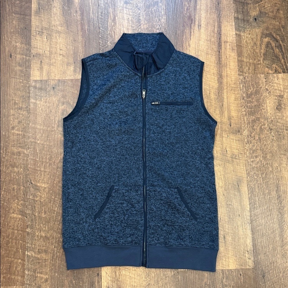 J Khaki Navy Marled Fleece Full Zip Vest Mock Neck Boys XL NWT Preppy‎ Layering